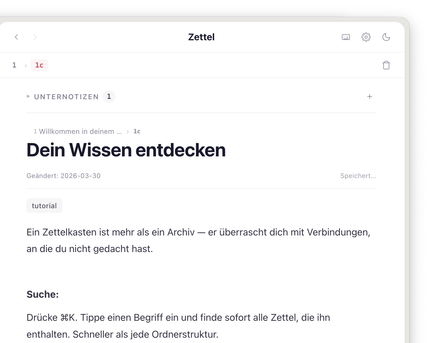 Luhm Zettel-Editor — Markdown-Editor mit eingebettetem Highlight