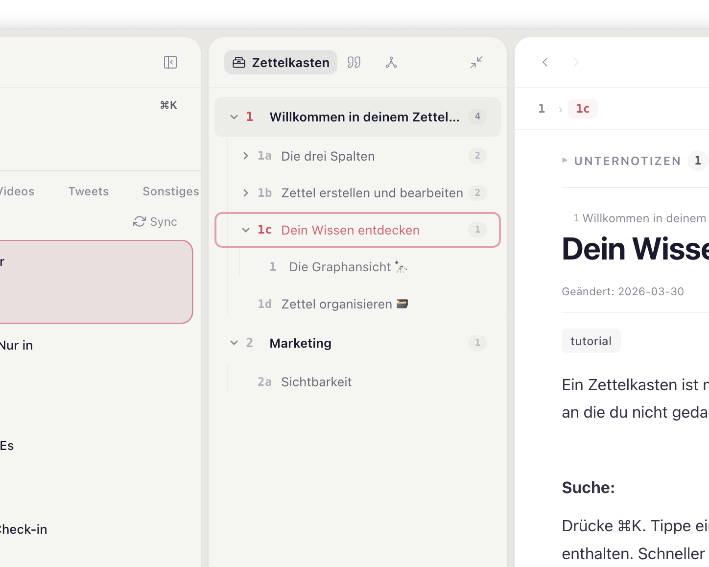 Luhm Zettelkasten — Hierarchischer Zettelbaum mit Luhmann-IDs